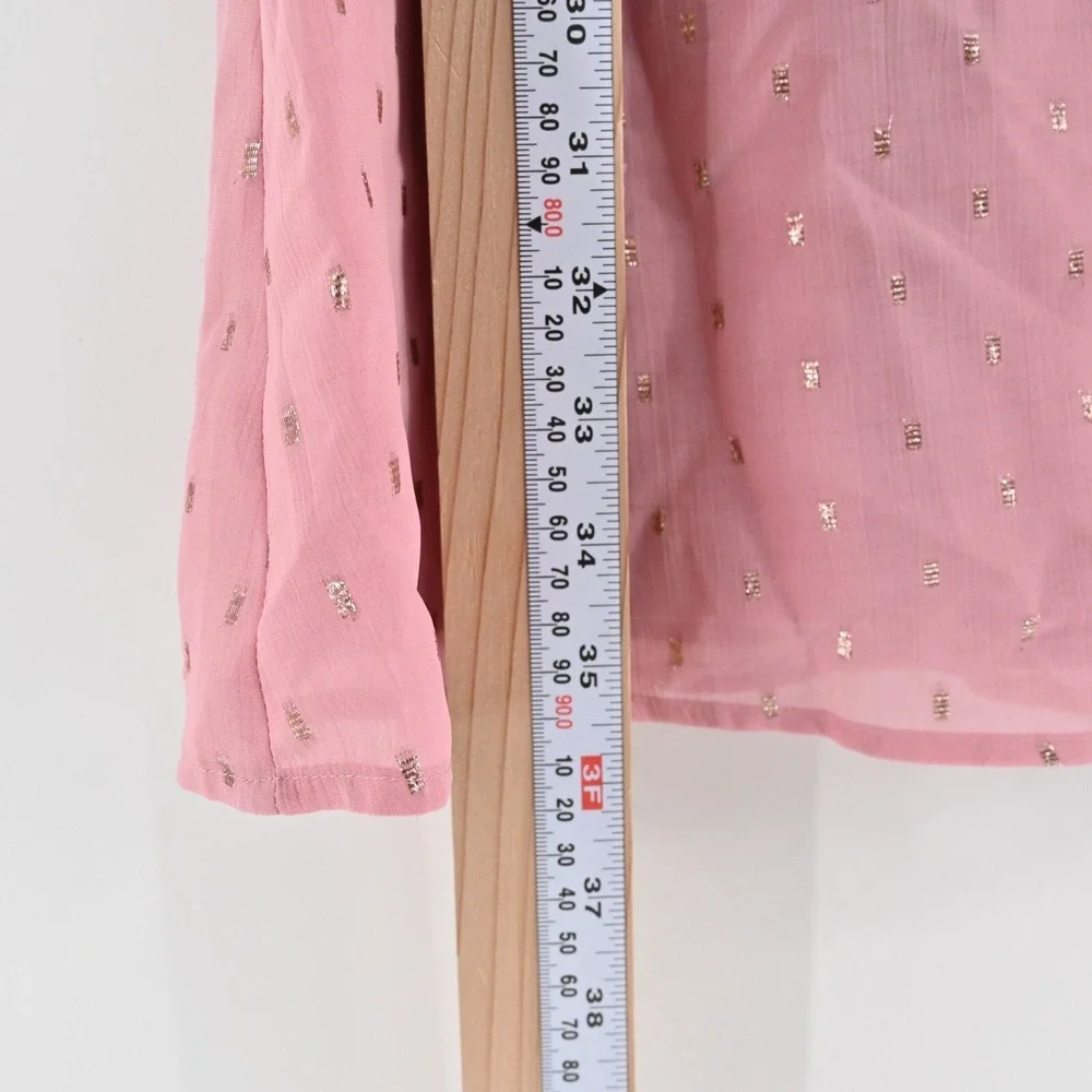 Express Metallic Clip Dot Dress Sz M Pink Gold Puff Sleeve Coquette Ballet Retro - Picture 10 of 12
